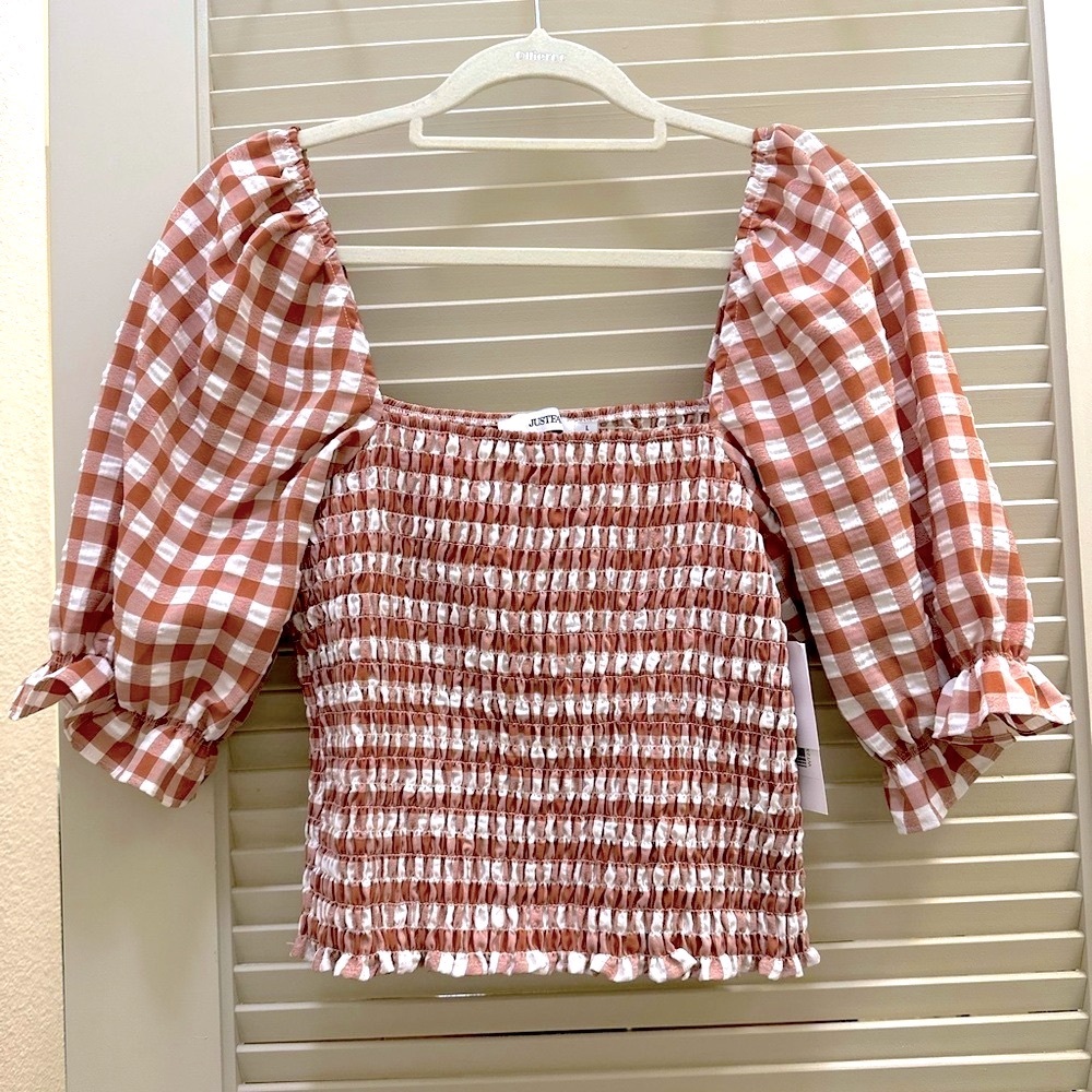 Gingham smocked top